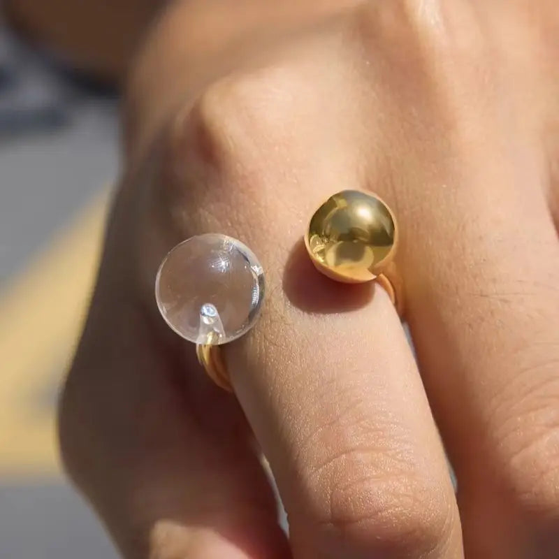 Kika Punk White Resin Ball Open Rings Minimalist 18K Gold PVD Plated Stainless Steel 316L