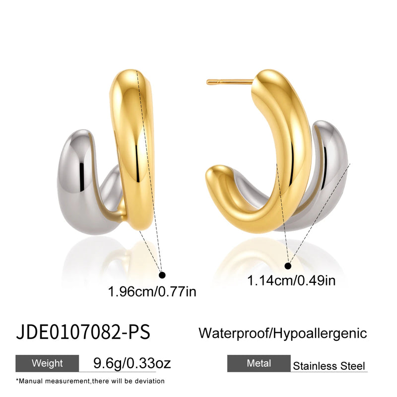 KIKA Chunky Mixed Color C Shape Stud Earrings For Women Minimalist 18K Gold Plated Stainless Steel 316L  Earrings Fashion Jewelry