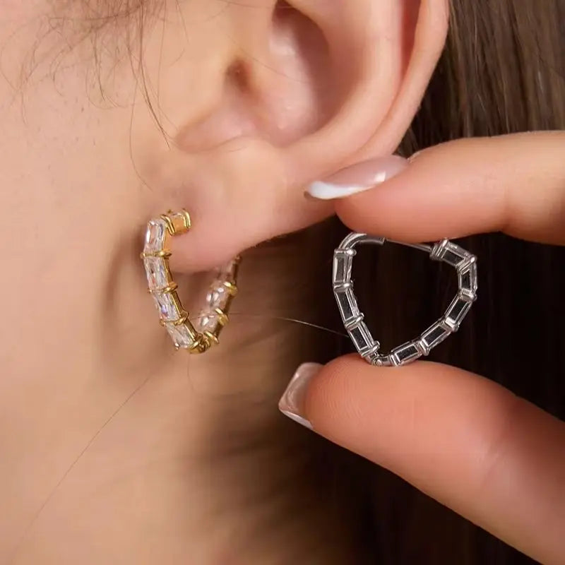 Kika Full Zircon Triangle Shape Clip Earrings For Women Minimalist 18K Gold PVD Plated Stainless Steel 316L