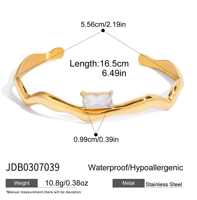 Kika Classic 18K Plated Irregular White Zircon Double-Layer Open Bracelet Stainless Steel