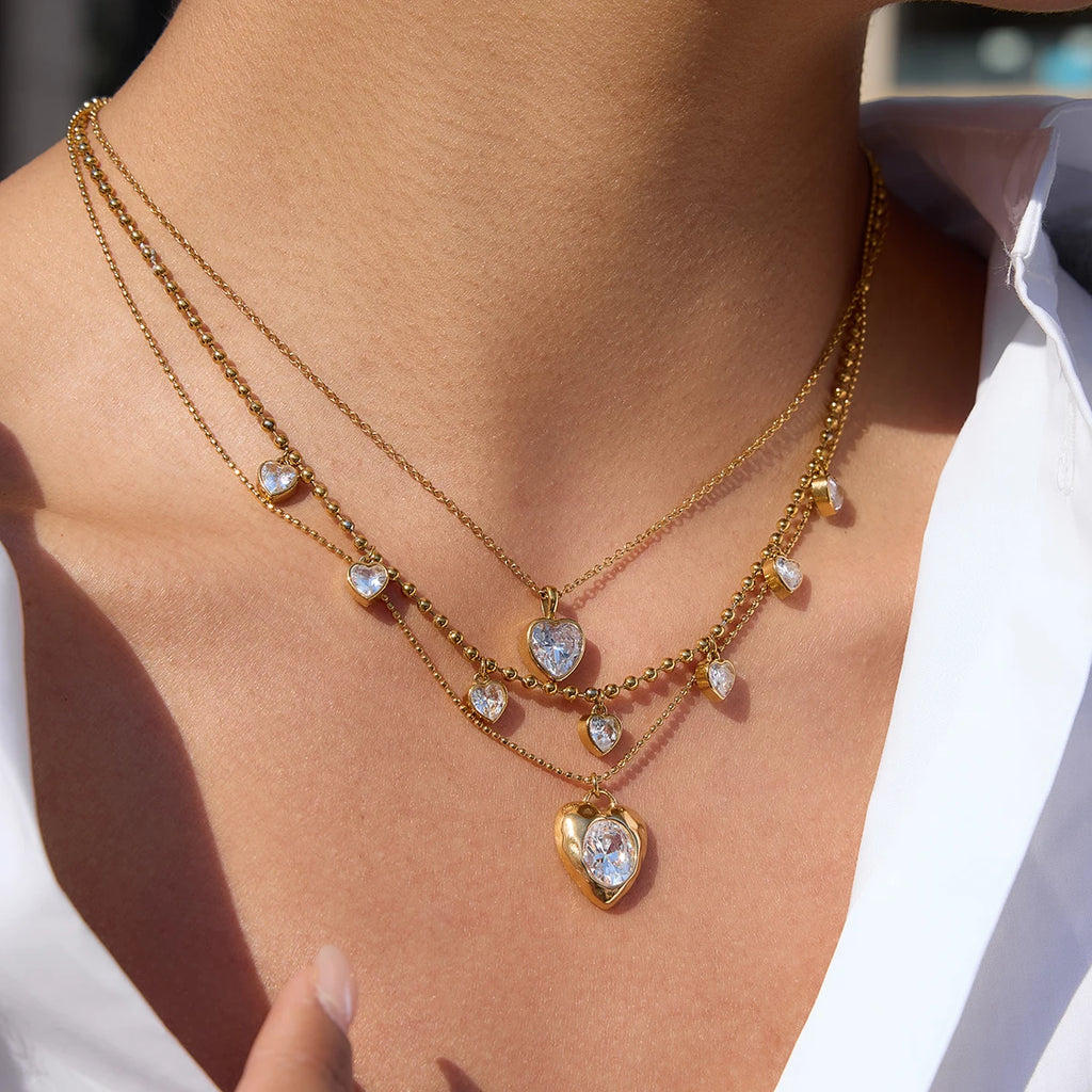 Classic Shaped Zircon Heart-Shaped Pendant Necklace