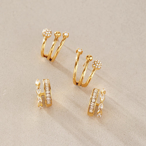 KIKA Delicate Crystal Zircon Stud Earrings For Women Multilayer 18K Gold PVD Plated Stainless Steel 316L  Earrings Fashion Jewelry