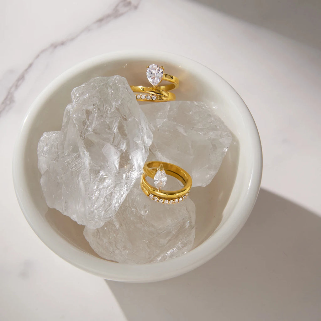 Kika Delicate Three-Layer Linear White Rhinestone Ring