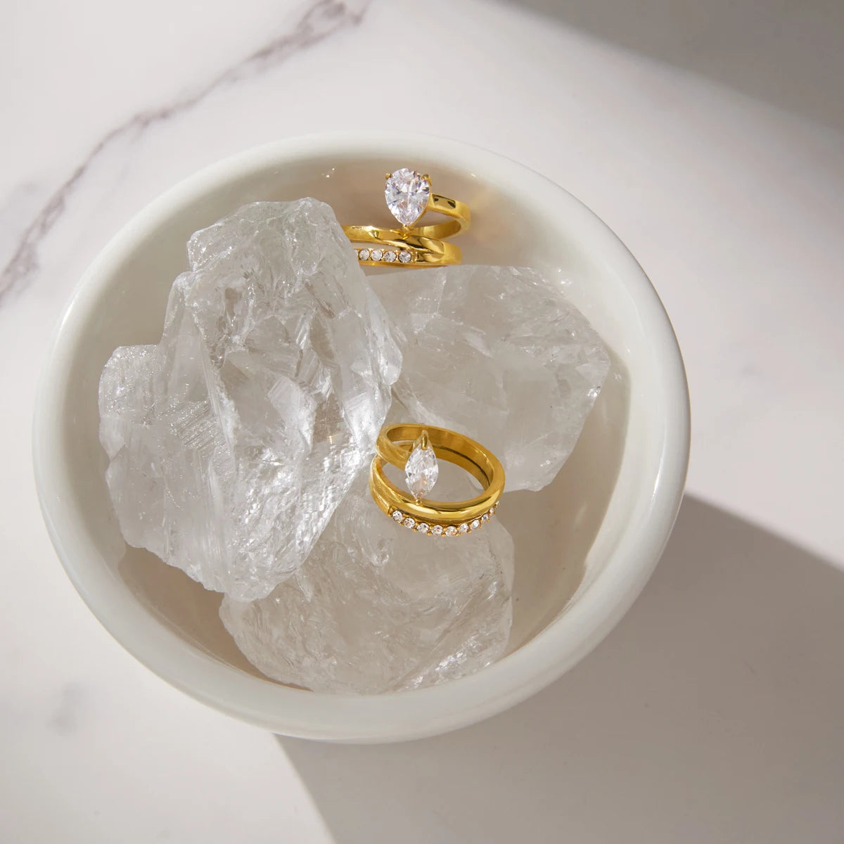 Kika Delicate Three-Layer Linear White Rhinestone Ring