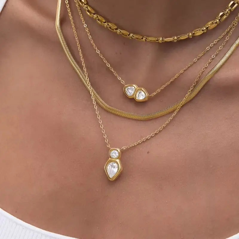 KIKA Geometric Zircon Pendant Necklace  PVD Plated Stainless Steel Necklace 316L