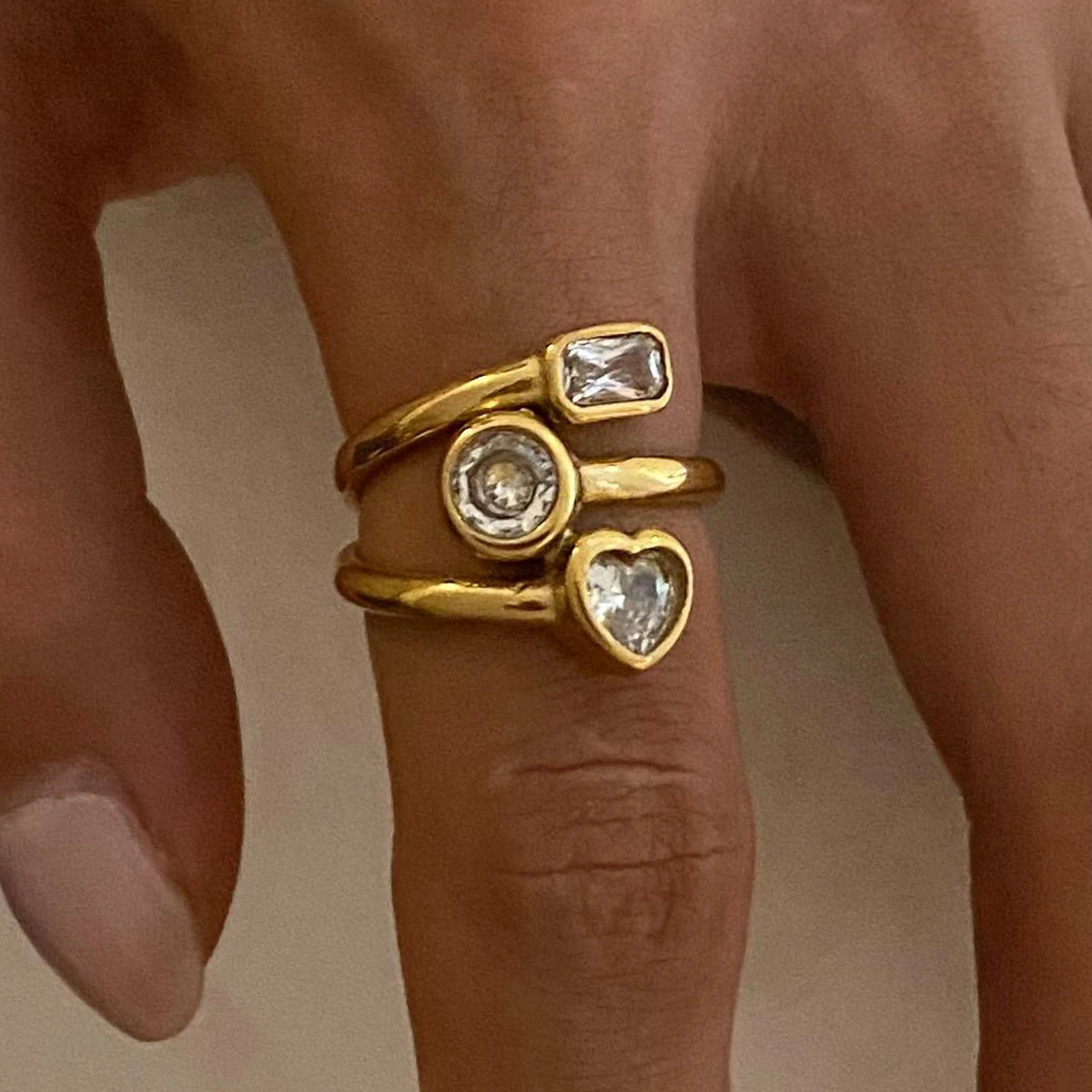 Kika Luxury Shiny AAA Cubic Zirconia Stainless Steel Geometric Ring High Quality