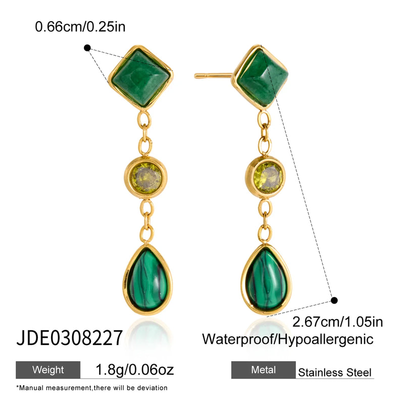 KIKA Elegant Crystal Natural Stone Drop Earrings For Women Minimalist 18K Gold Plated Stainless Steel Earrings Fashion Jewelry