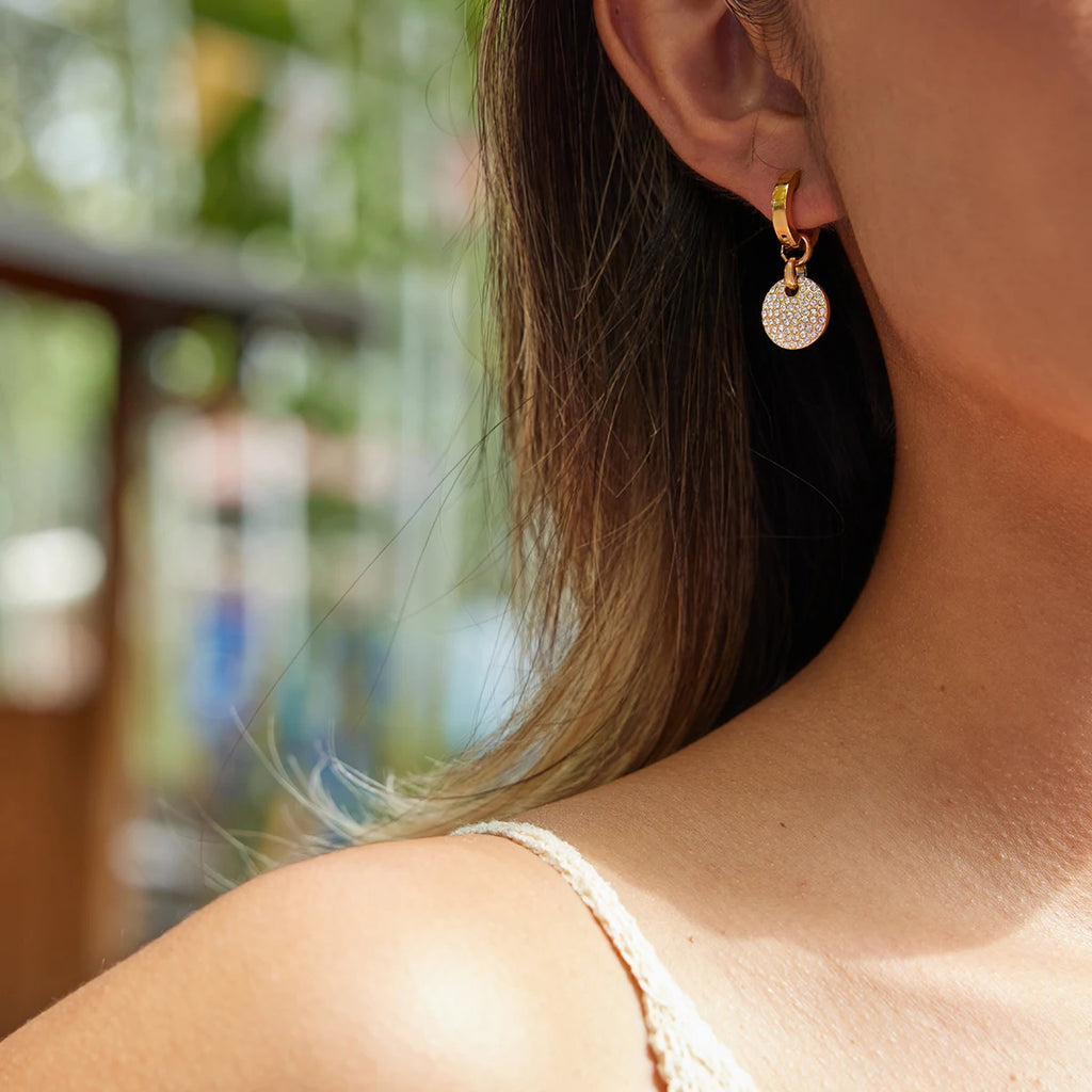 Full Rhinestones Round Pendant Earrings