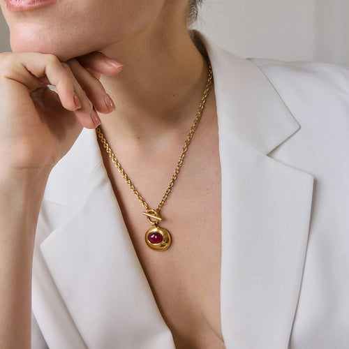 KIKA Classic Red Resin Pendant Necklace  18K Gold PVD Plated Stainless Steel 316L