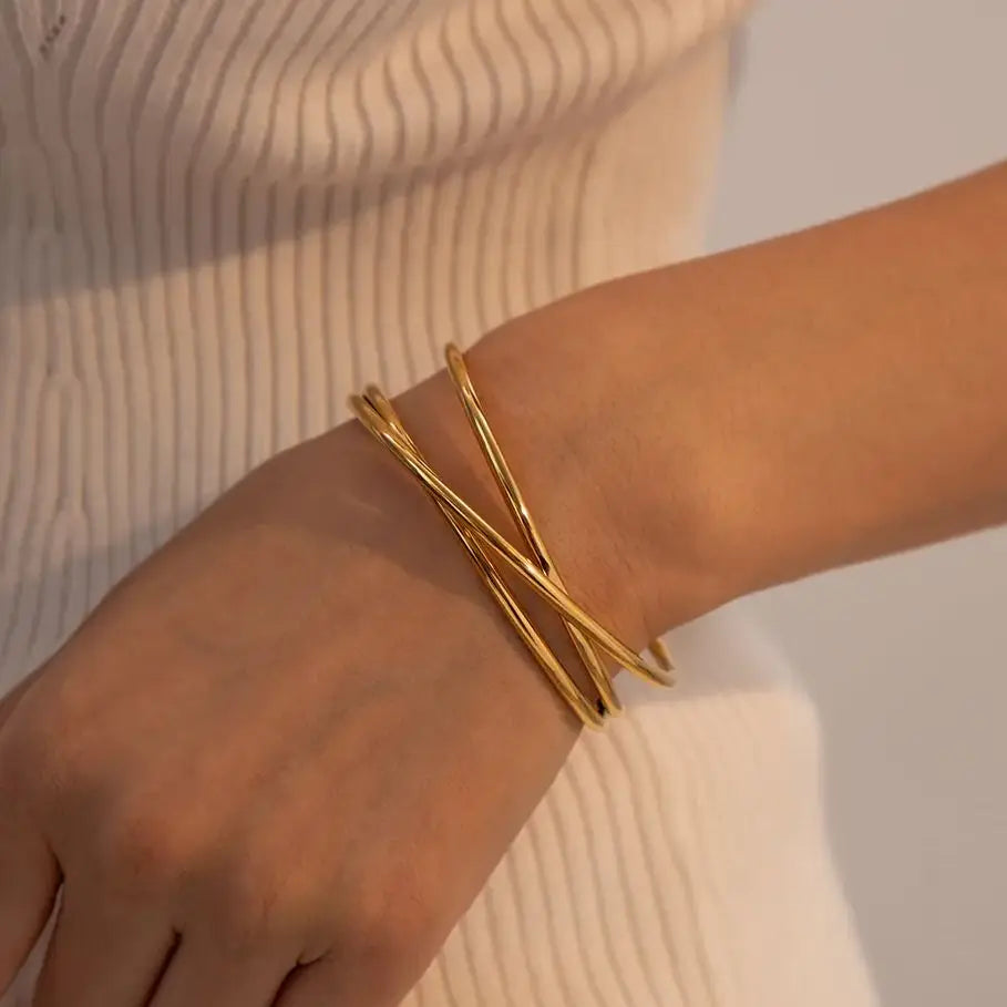 Kika Stainless Steel Statement Gold Color Cuff Bracelet Bangle