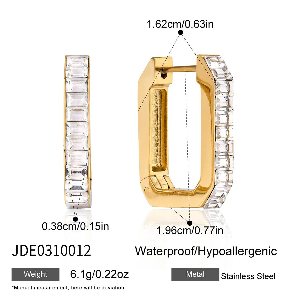 Kika Classic Zircon Geometric Clip Earrings Minimalist 18K Gold PVD Plated Stainless Steel 316L