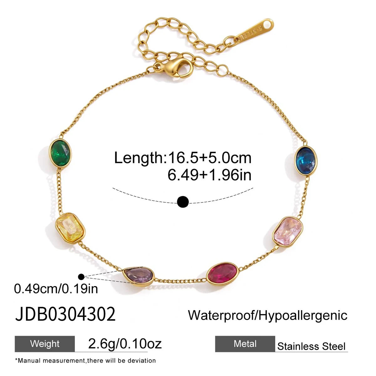 KIKA Multicolor Geometric Zircon Bracelet  PVD Plated Stainless Steel 316L