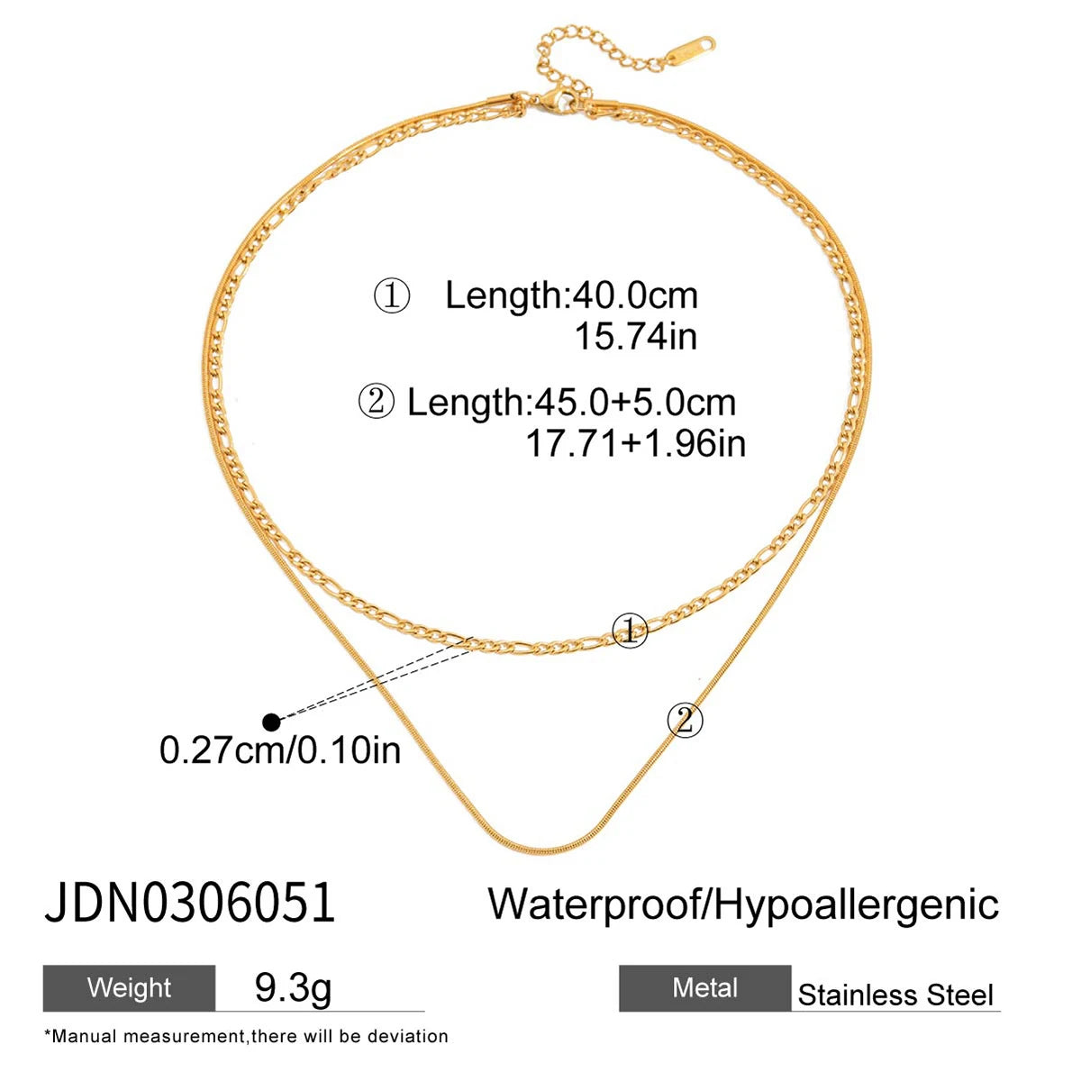 Kika Minimalist Figaro Chain Round Snake Bone Chain Double Layer