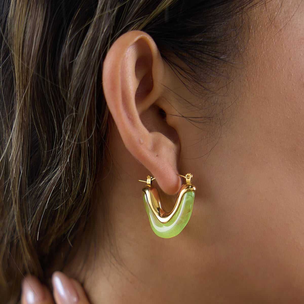 Kika Delicate Colored Resin Chubby Irregular V-Shaped Earring