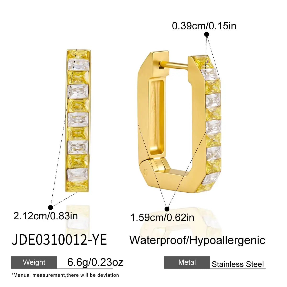 KIKA Delicate Colored Zircon U-Shaped Hoop Earrings PVD Plated Stainless Steel 316L