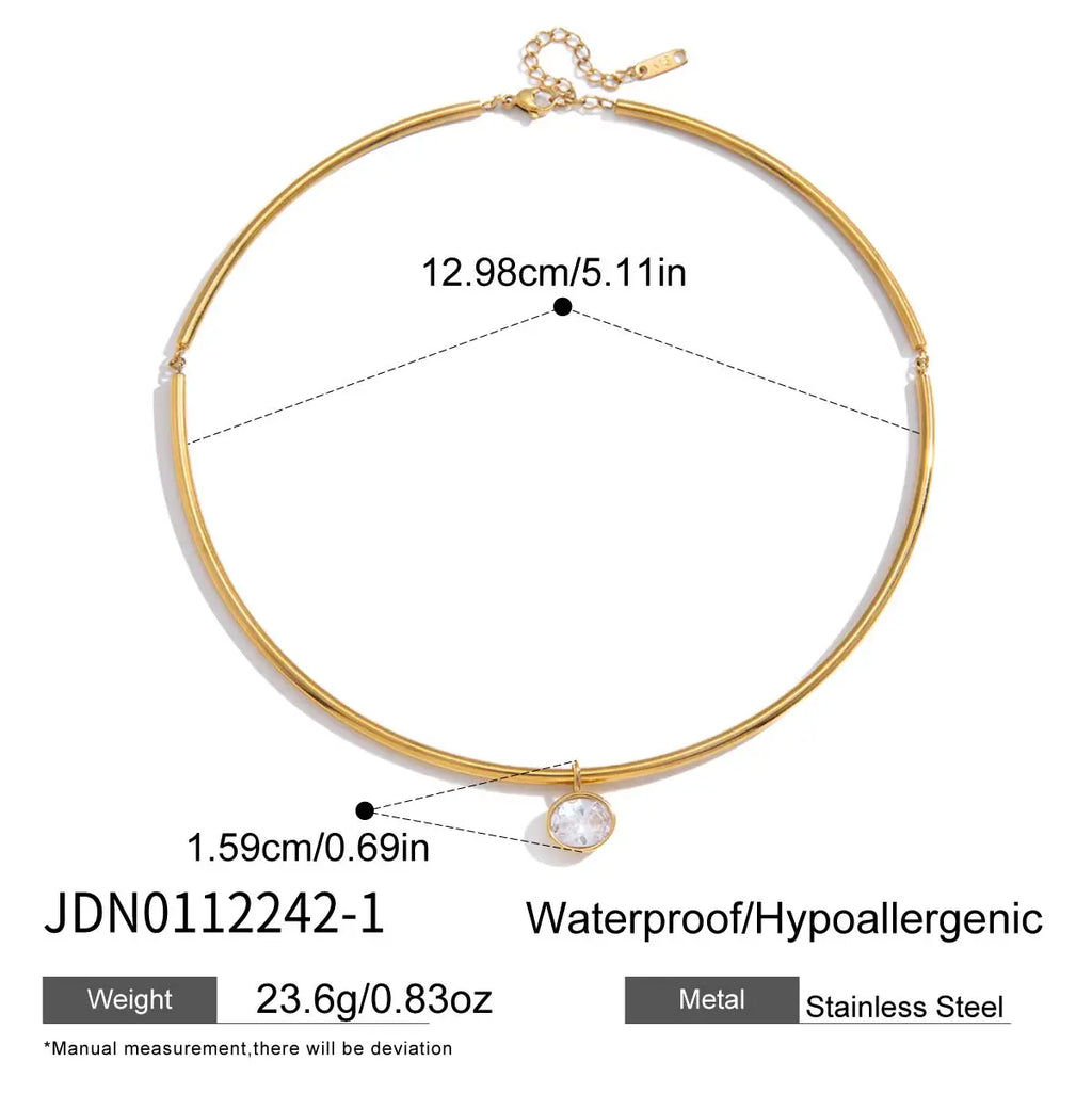 Classic Gold Color Geometric White Zircon Choker Necklace