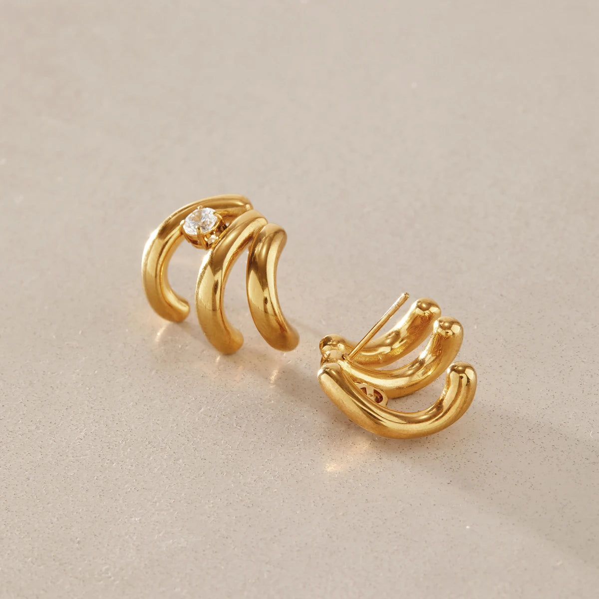 KIKA Round Zircon Multilayer C Shape Stud Earrings For Women 18K Gold PVD Plated Stainless Steel Earrings Fashion Jewelry Gift