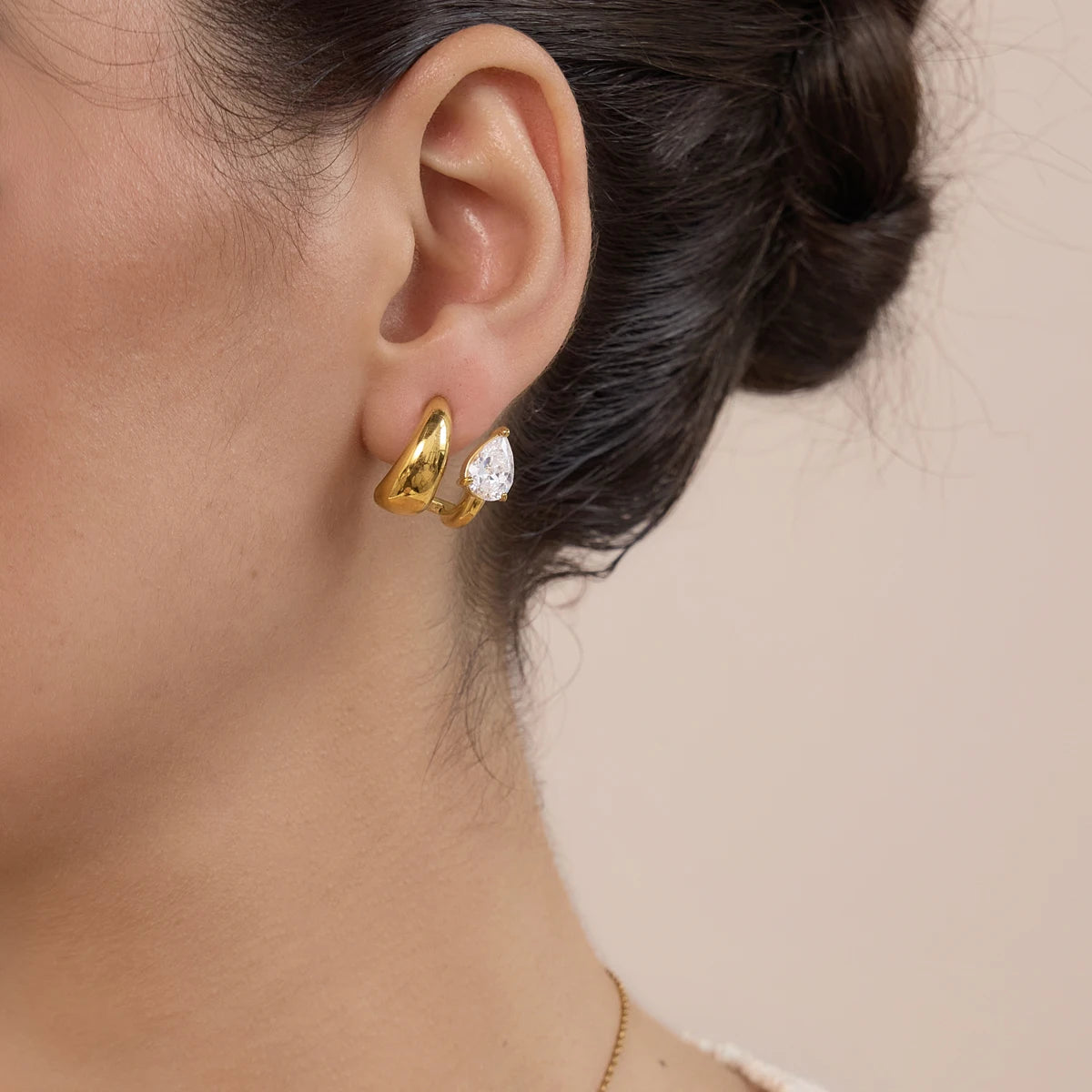 KIKA Delicate Water Drop Zircon Earrings For Women Double Layer 18K Gold PVD Plated Stainless Steel Earrings Fashion Jewelry