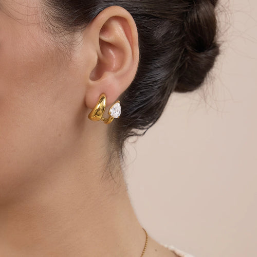 KIKA Delicate Water Drop Zircon Earrings For Women Double Layer 18K Gold PVD Plated Stainless Steel Earrings Fashion Jewelry