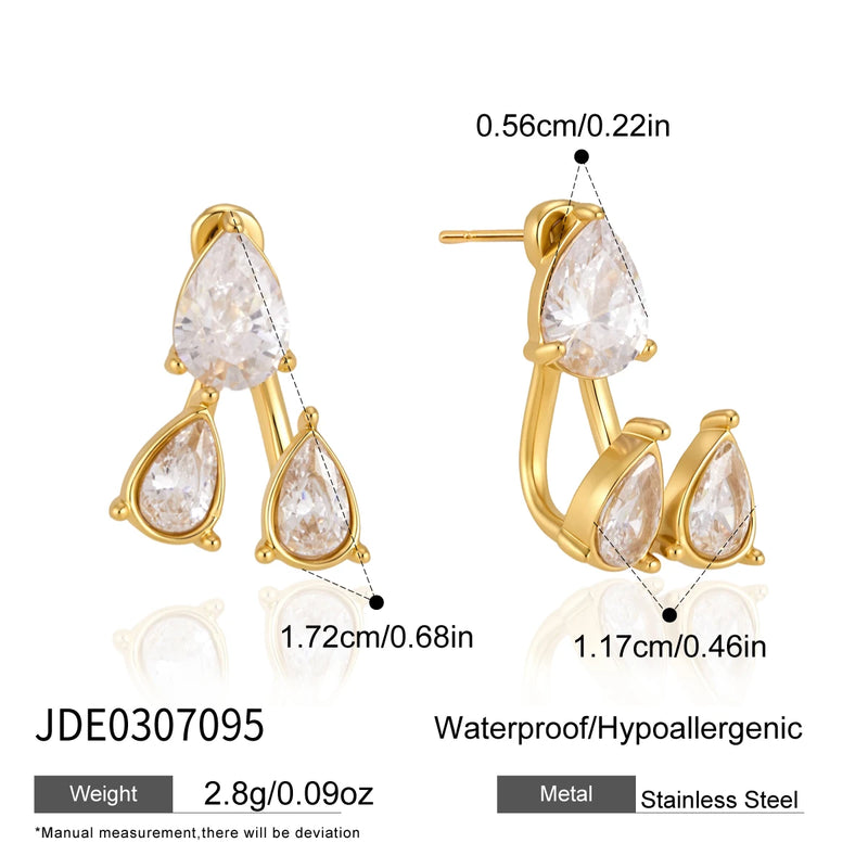 KIKA Front Back Detachable Zircon Earrings For Women Minimalist 18K Gold PVD Plated Stainless Steel Earrings Fashion Jewelry