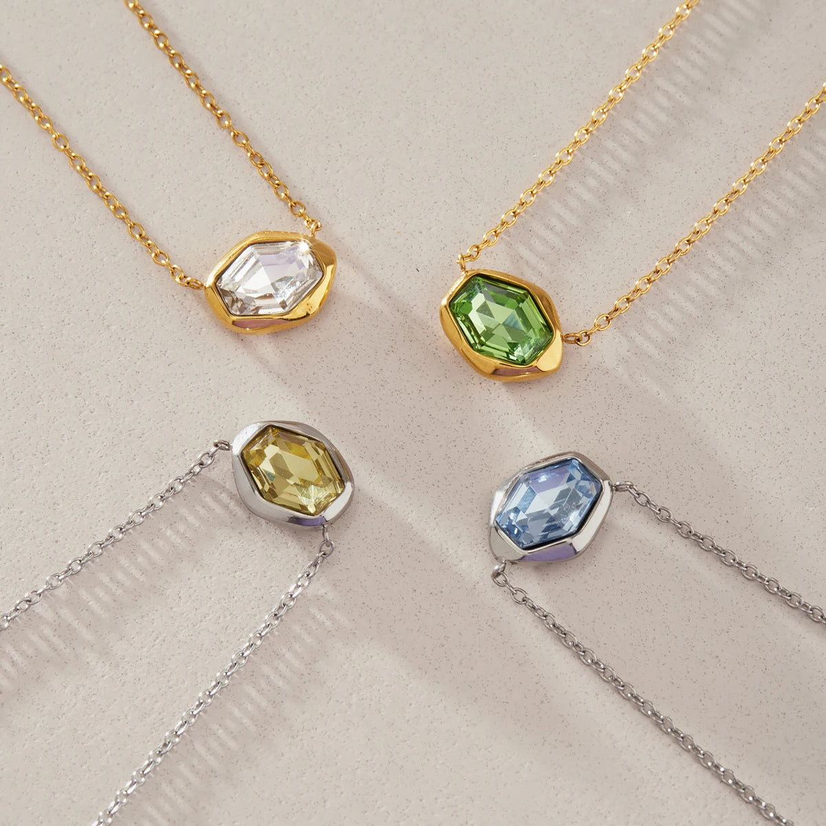 KIKA Geometric Glass Stone Pendant Necklace PVD 18K Gold Plated Stainless Steel 316L