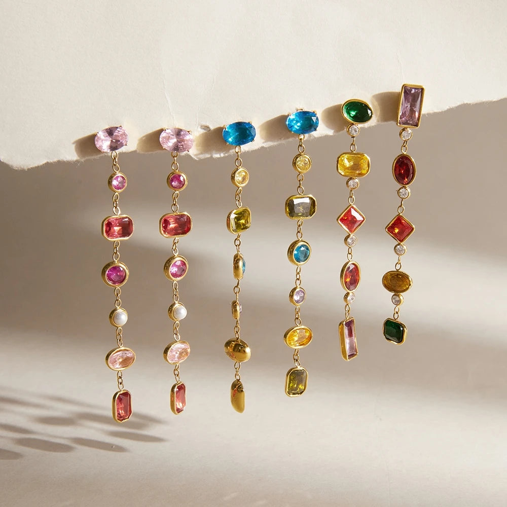 Kika Delicate Multicolor Geometric Zircon Drop Earrings