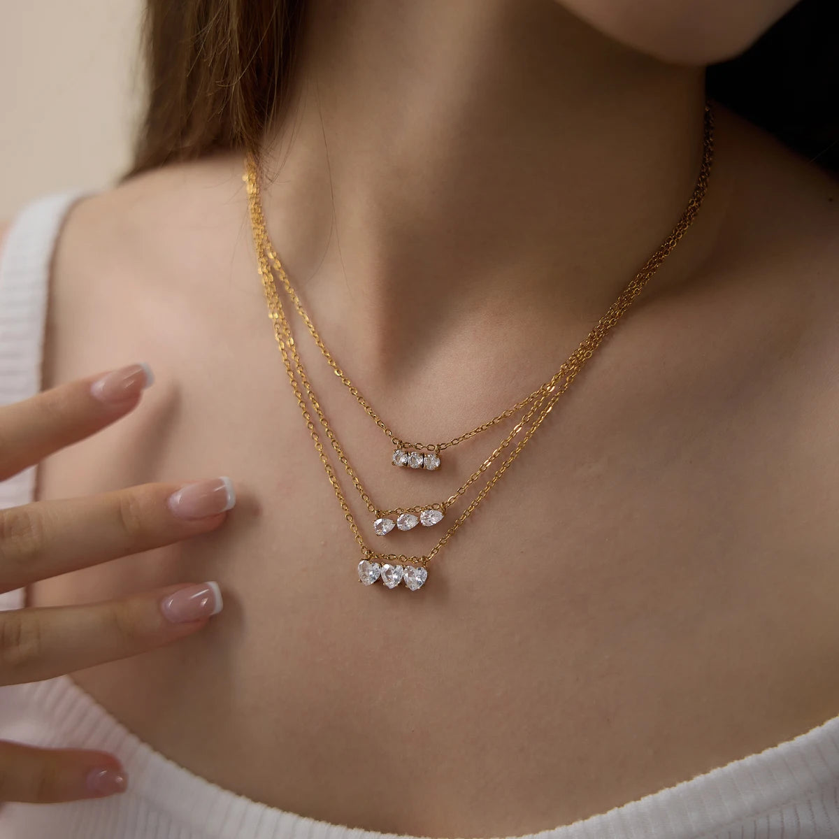Kika Water Drop Round Heart Zircon Pendant Necklace ñ18K Gold PVD Plated Stainless Steel 316L