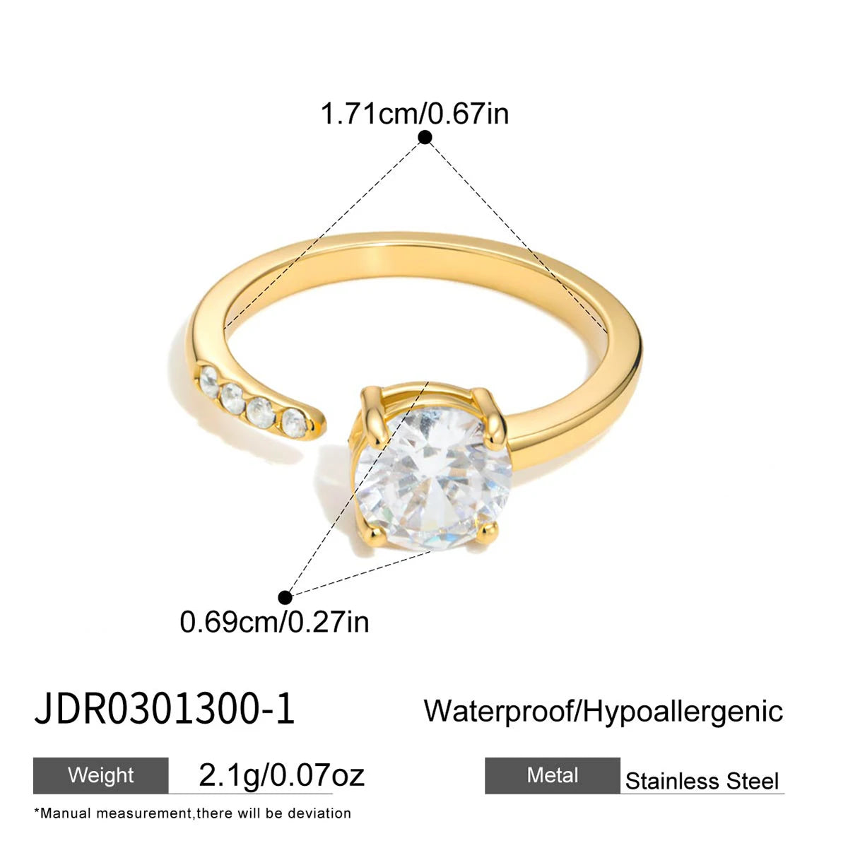 KIKA Classic Geometric Zircon Open Rings  PVD Plated Stainless Steel 316L