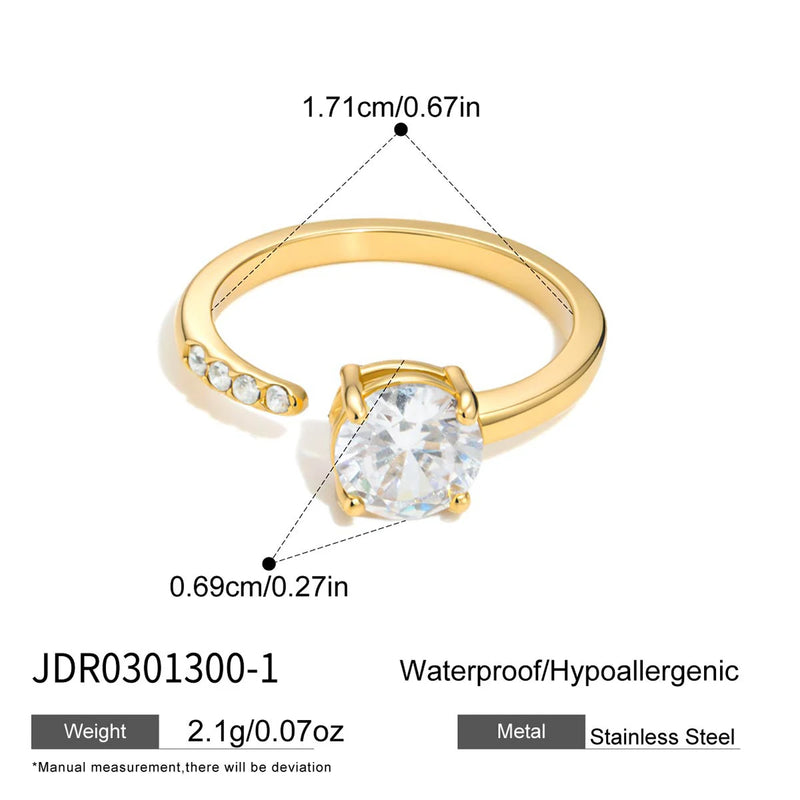KIKA Classic Geometric Zircon Open Rings  PVD Plated Stainless Steel 316L
