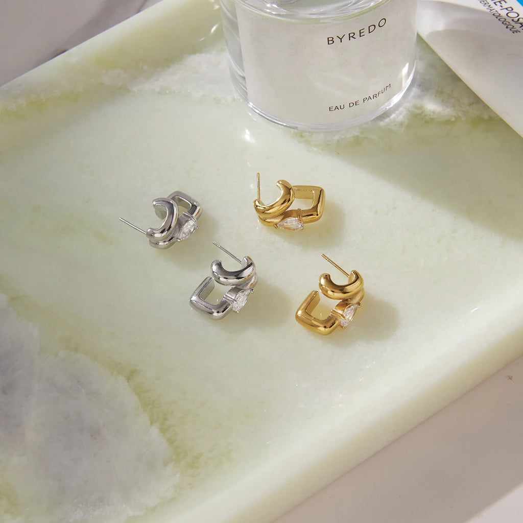 KIKA Delicate Double Layered C-Shaped Earrings  PVD Gold Plated Stainless Steel 316L