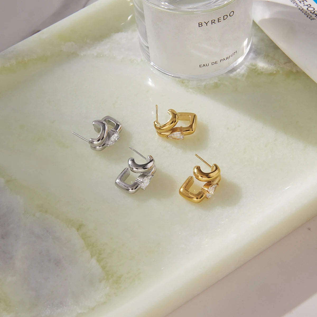KIKA Delicate Double Layered C-Shaped Earrings  PVD Gold Plated Stainless Steel 316L