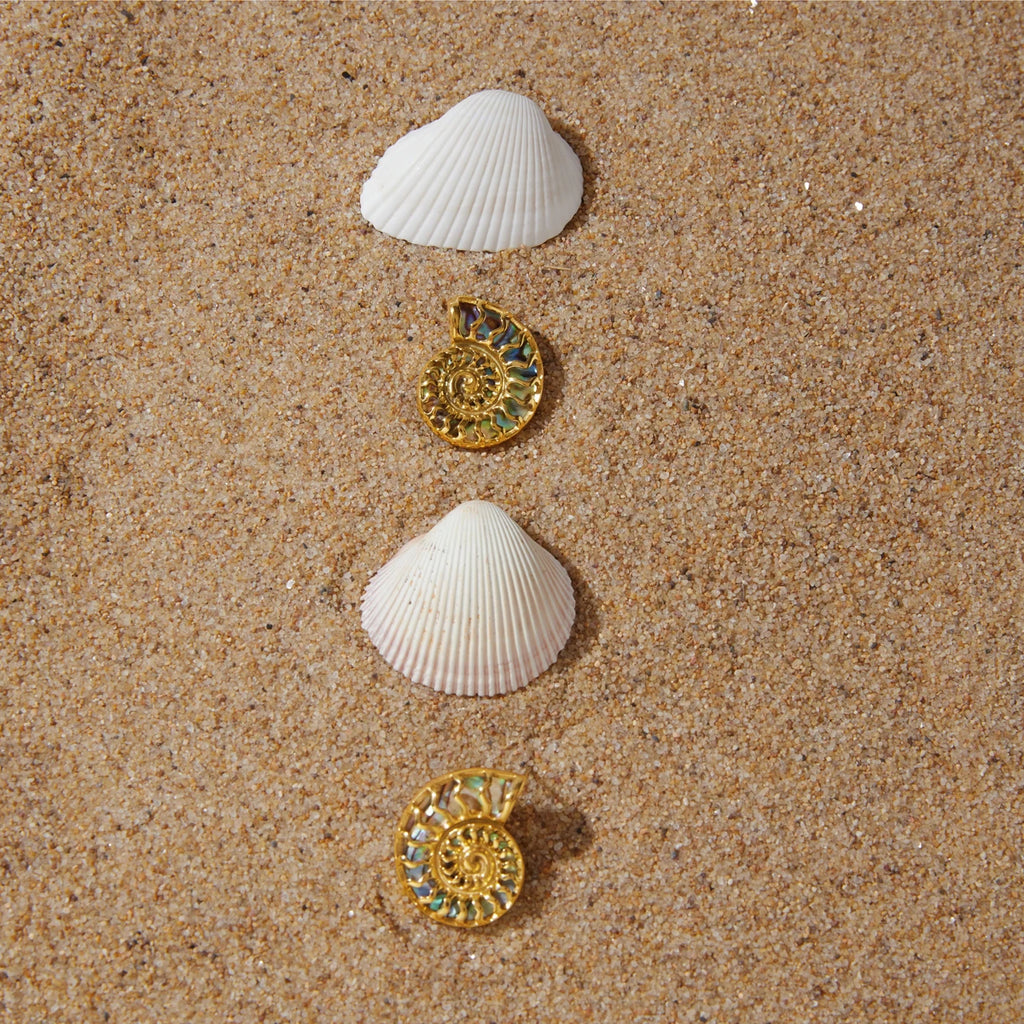 KIKA Artificial Colored Abalone Shell Hollowed Out Conch Stud Earrings Stainless Steel 316L Vacation Beach