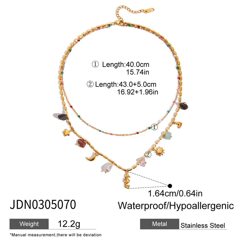 kika Fashion Vacation Style Stainless Steel Natural Color Stone Pendant Necklace