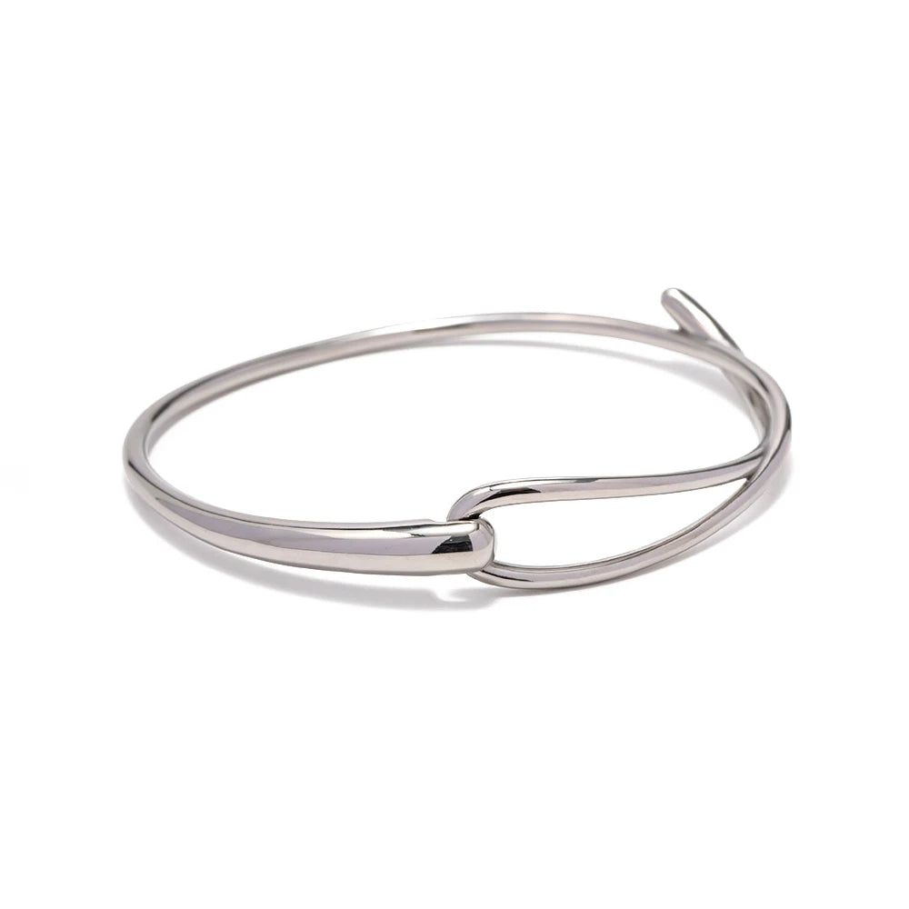 Kika Waterproof Metal Texture 18K Gold Color Stainless Steel Cuff Open Bracelet Bangle