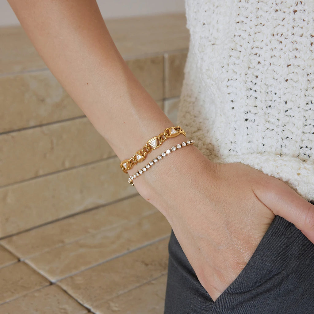 KIKA Classic Triangle Zircon Chunky Chain Bracelet 18K Gold PVD Plated Stainless Steel 316L