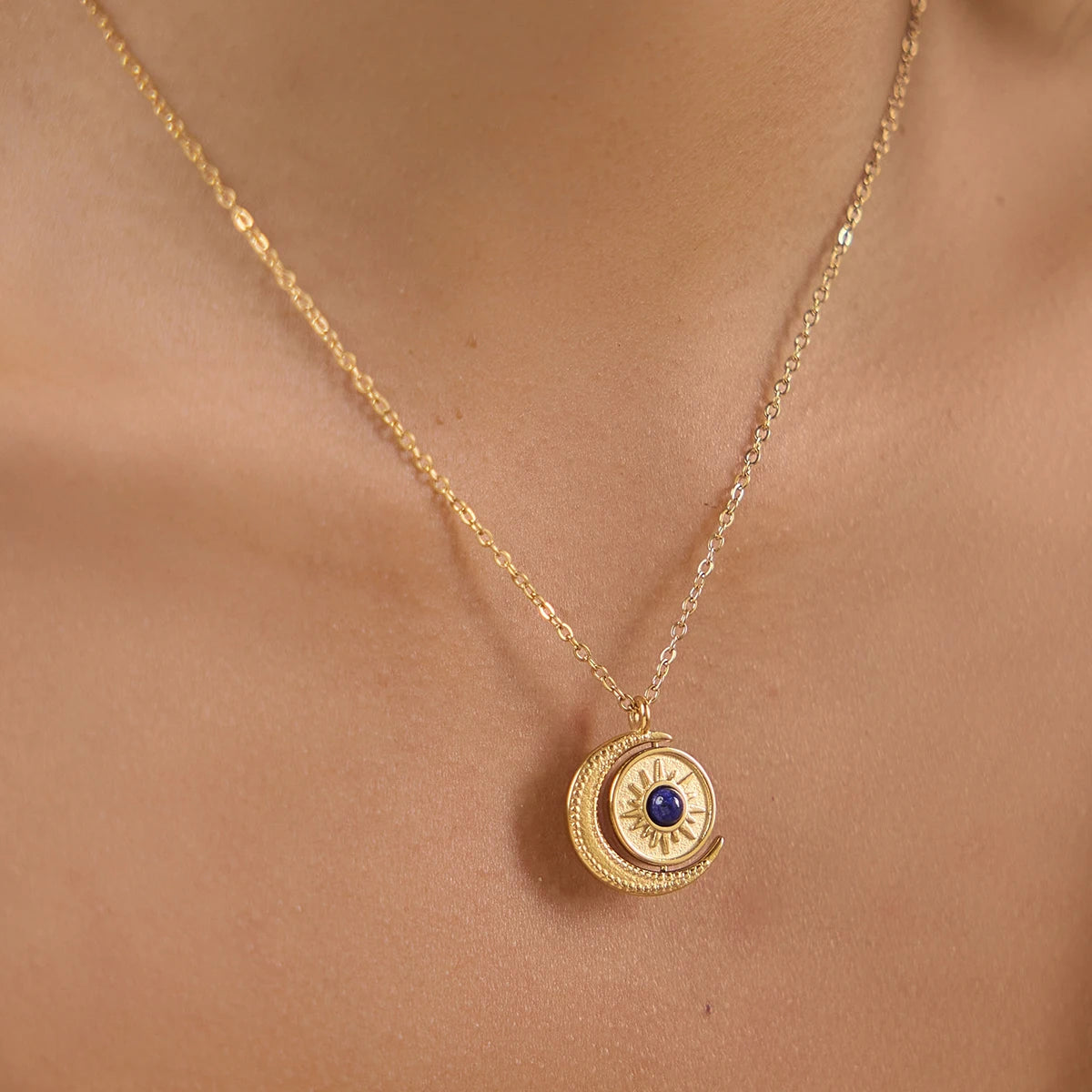 Kika Rotatable Moon Sun Pendant Necklace