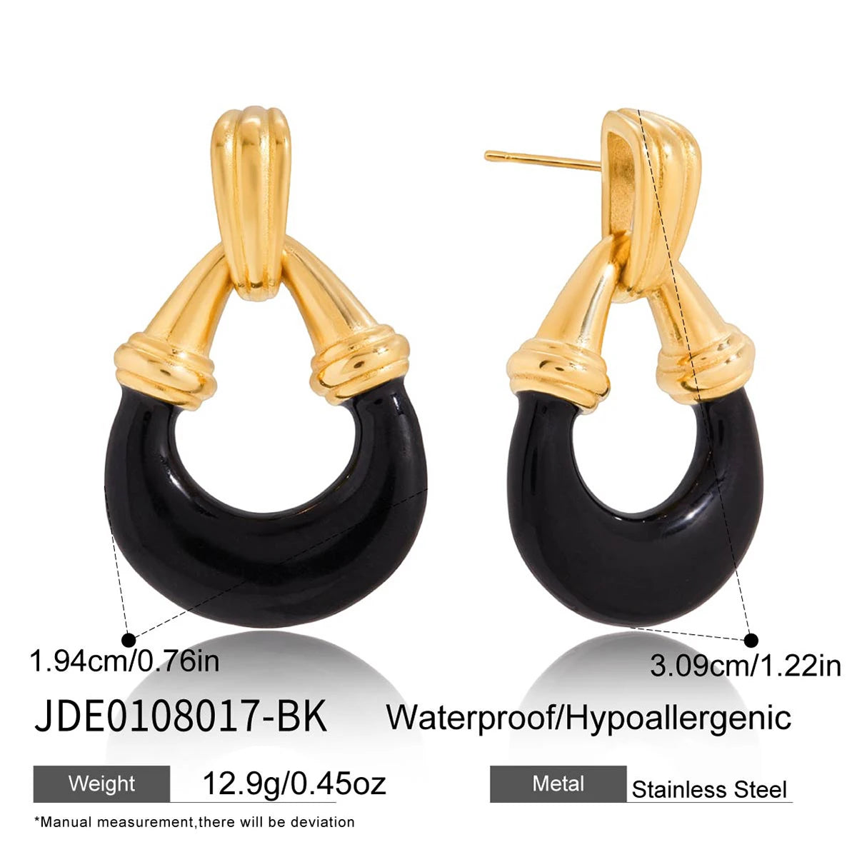 KIKA Vintage PVD Plated  Drip Oil Resin U-Shaped Geometric Pendant Earring  Stainless Steel 316L