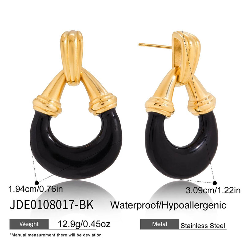 KIKA Vintage PVD Plated  Drip Oil Resin U-Shaped Geometric Pendant Earring  Stainless Steel 316L