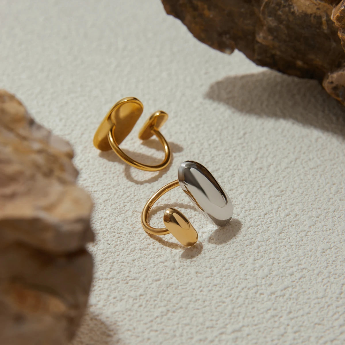 Two Color Geometric Double Layer Ring Stainless Steel Waterproof