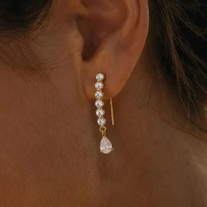 KIKA Round Crystal Water Drop Zircon Hook Earrings PVD Plated Stainless Steel 316L