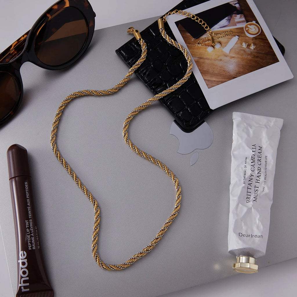Kika Minimalism Two Color Personalized Ball Chain Fried Dough Twists Winding Necklace