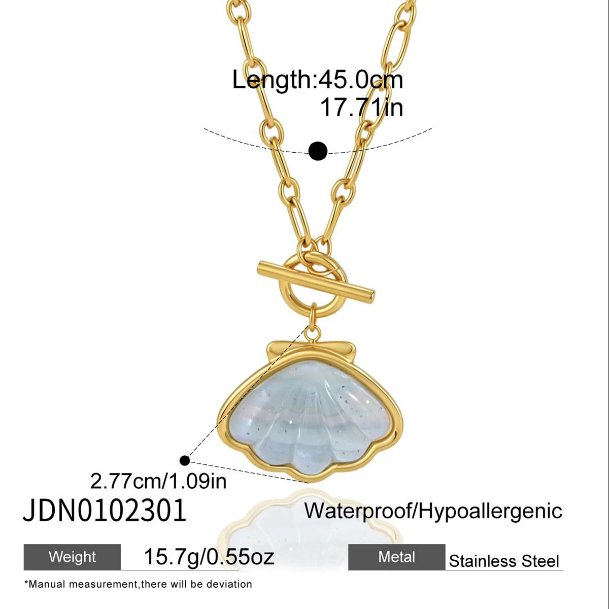 Kika Shell Starfish Pendant Necklace T Bar Stainless Steel Hypoallergenic Waterproof