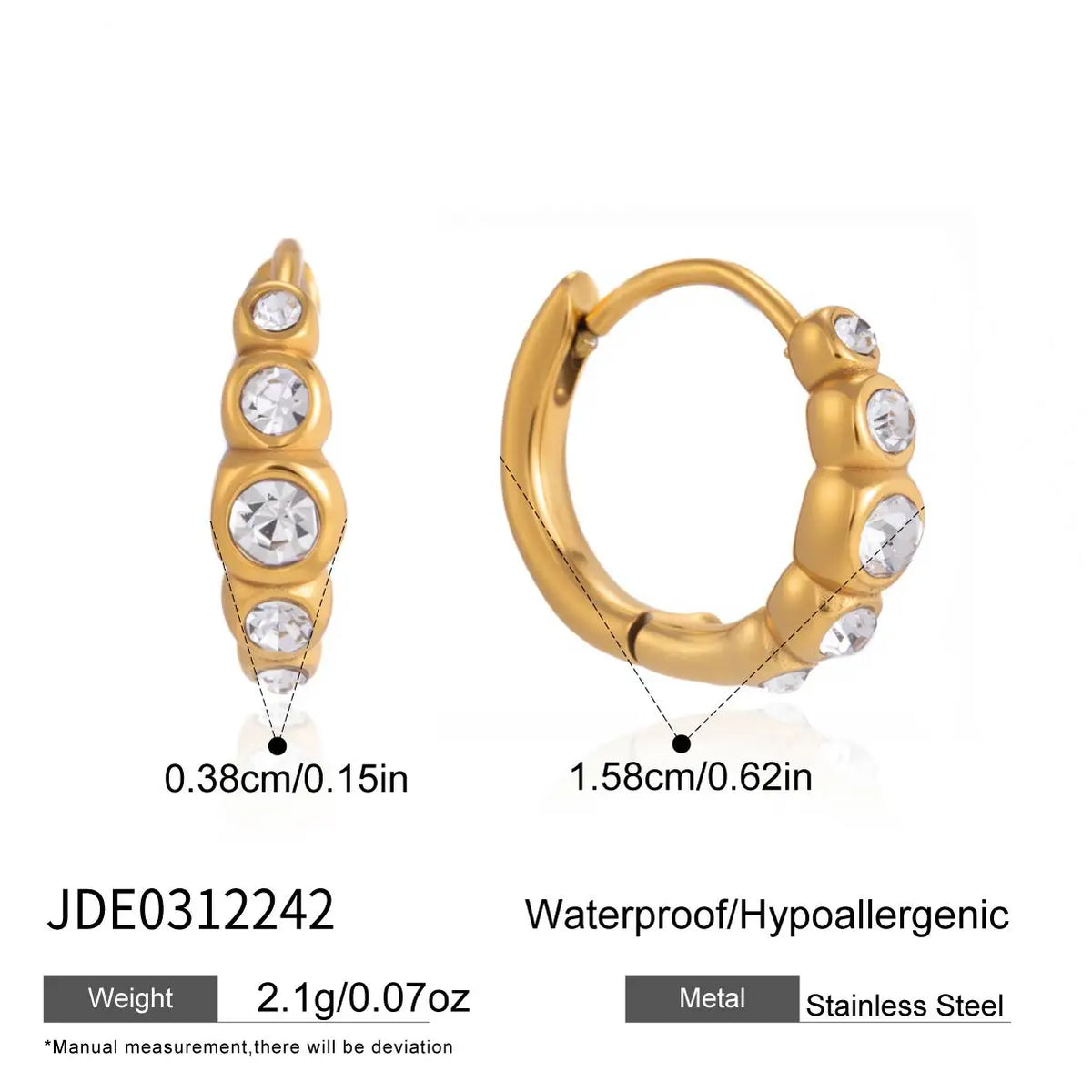 KIKA Delicate Crystal Clip Earrings PVD Plated Stainless Steel