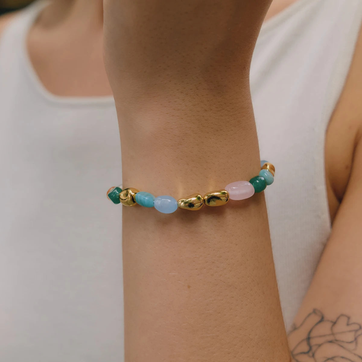 KIKA Elegant Natural Stone CCB Beads Bracelet For Women Minimalist 18K Gold Plated Stainless Steel Bracelet Fashion Jewelry