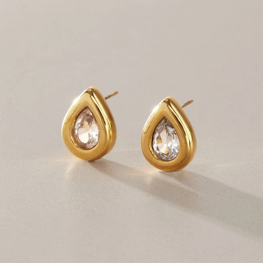KIKA Classic Water Drop Zircon Stud Earrings 18K Gold PVD Plated Stainless Steel 316L