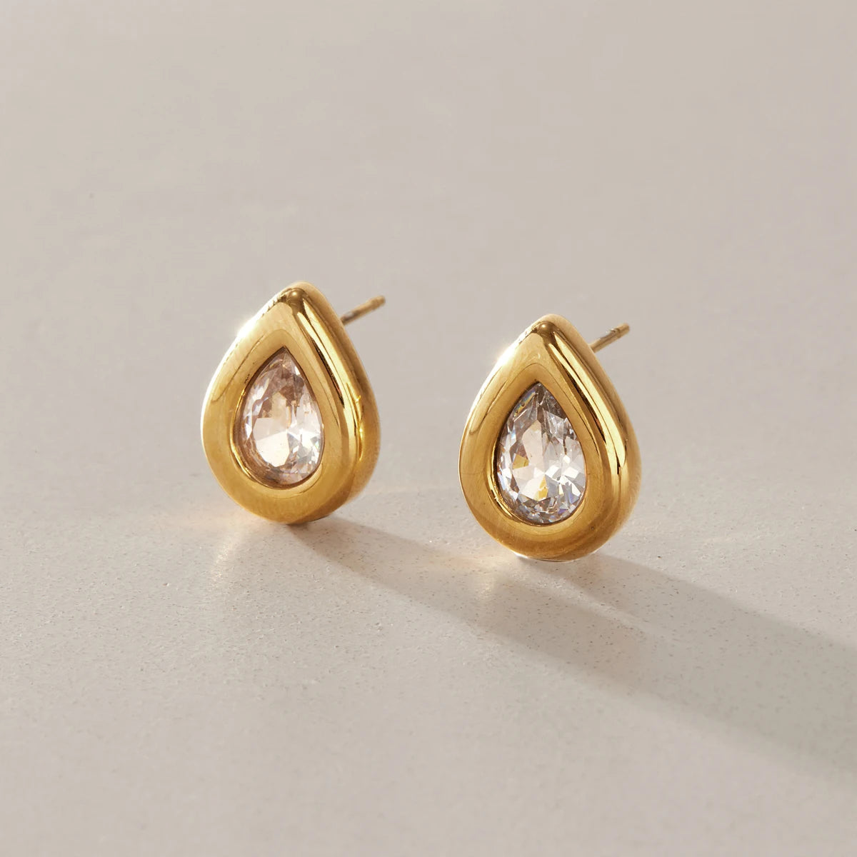 KIKA Classic Water Drop Zircon Stud Earrings 18K Gold PVD Plated Stainless Steel 316L