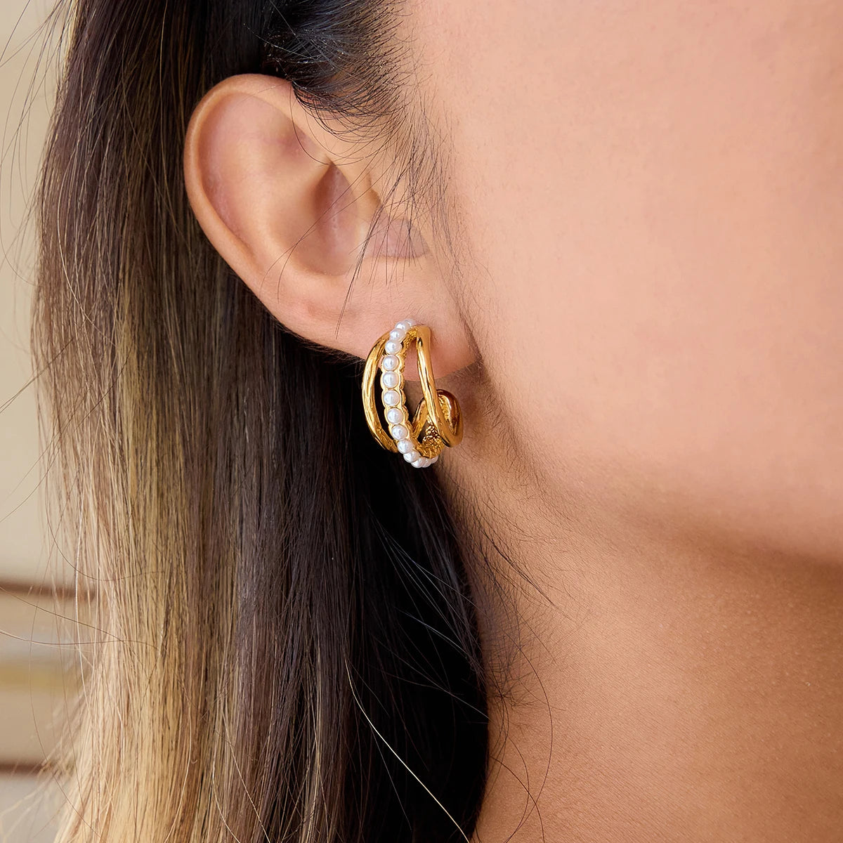 KIKA Stainless Steel 316L 18K Gold Color PVD  Plated White Zircon Earrings