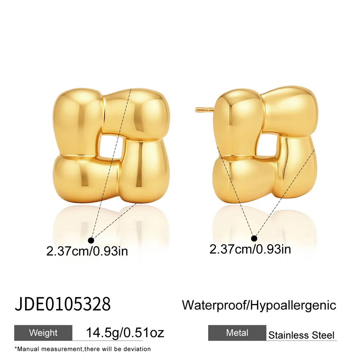 Kika Geometric Hollow Square Stud Earrings Minimalist 18K Gold Plated Stainless Steel 316L