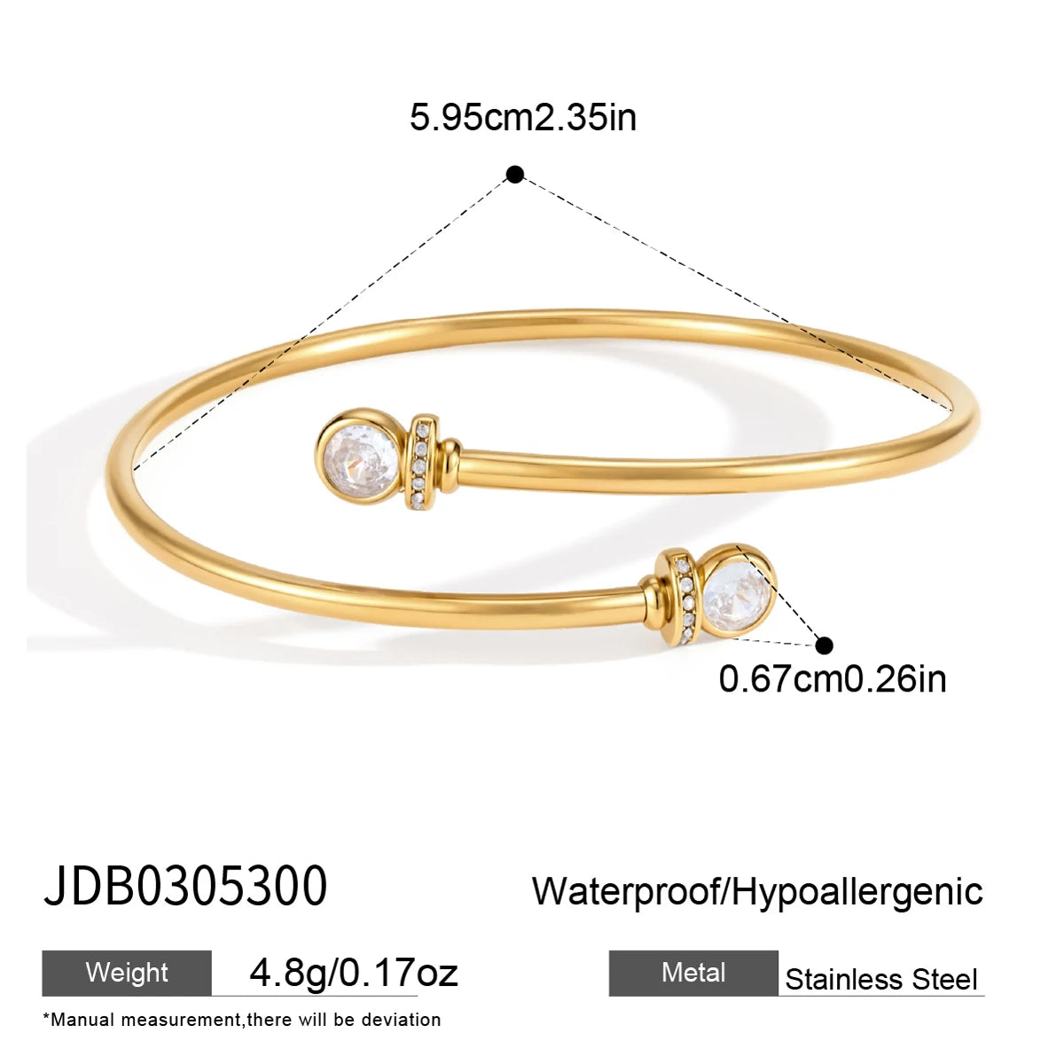 KIKA Delicate Zircon Cuff Bracelet PVD 18K Gold Plated Stainless Steel 316L