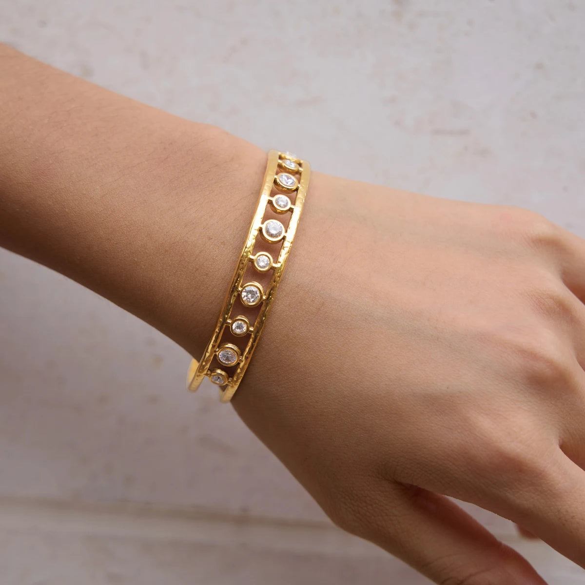 Kika Round Heart Star Zircon Cuff Bracelet For Women Multilayer 18K Gold Plated Stainless Steel Open Bangle Fashion Jewelry